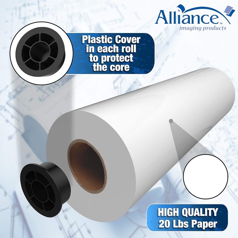 Alliance Wide Format Paper 24" x 150' CAD Bond Rolls (20lb | 4 Rolls, 24 In x 150 Ft | 2" Core) - Image 5